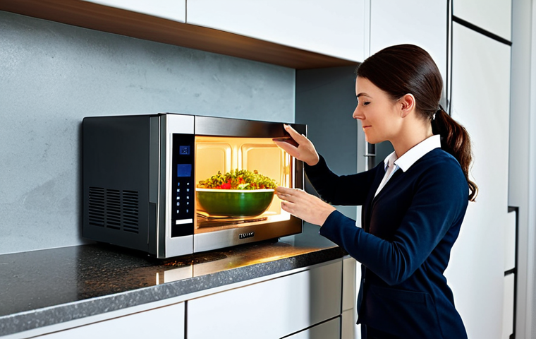**Prompt 1: Microwave-Safe Usage**
    A professional woman in a modest business casual outfit, gently placing a transparent, microwave-safe Pyrex glass container filled with steaming, healthy vegetables into a sleek, modern stainless steel microwave oven. The setting is a clean, bright, and organized kitchen with subtle, warm lighting. The woman has perfect anatomy, correct proportions, and a natural, focused pose, showcasing mindful kitchen practices. This image embodies professional photography, high quality, fully clothed, appropriate attire, safe for work, appropriate content, family-friendly.