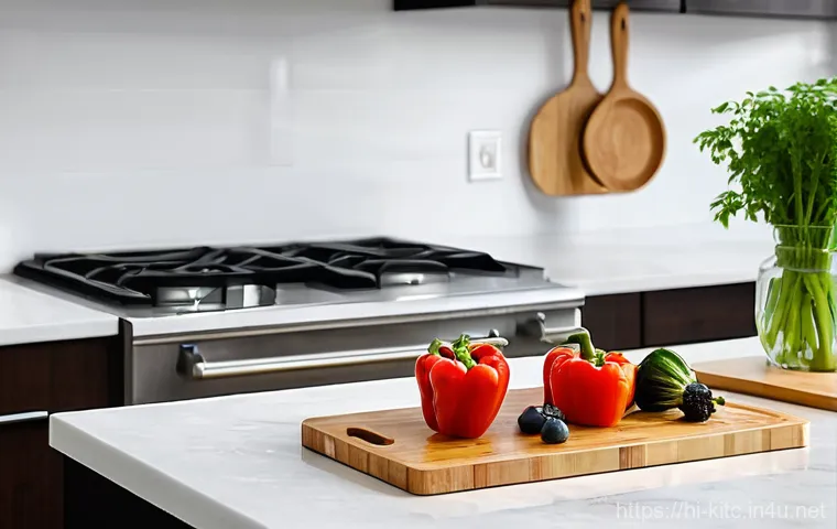 다목적 도마와 일반 도마 비교 - **Prompt 1: "A clean, well-lit modern kitchen counter, showcasing a variety of high-quality cutting ...