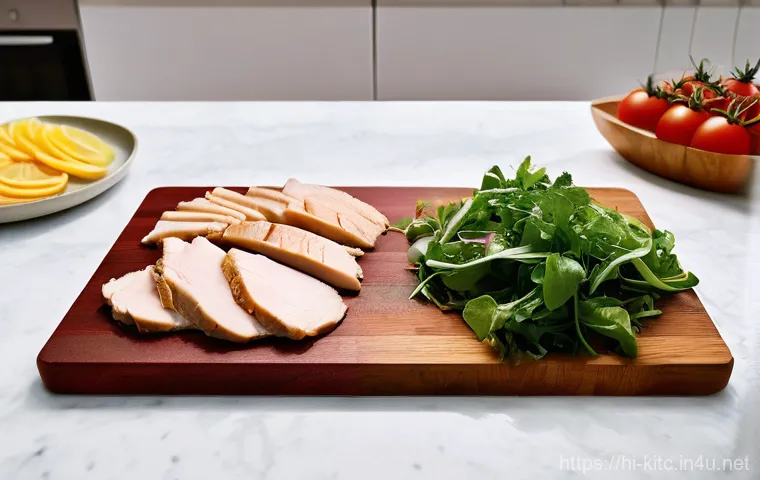 다목적 도마와 일반 도마 비교 - **Prompt 1: "A clean, well-lit modern kitchen counter, showcasing a variety of high-quality cutting ...