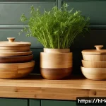 친환경 밀폐 용기 추천 - A beautifully arranged kitchen countertop featuring eco-friendly bamboo and wooden containers with n...