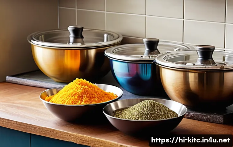 최고의 간편 세척 믹싱볼 추천 - A vibrant kitchen scene showcasing a variety of mixing bowls made from different materials popular a...