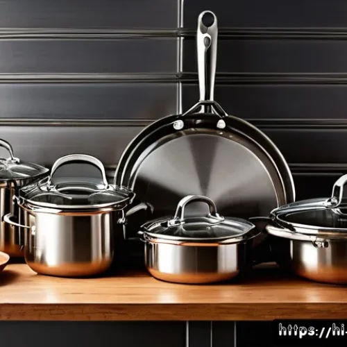 가성비 좋은 스테인리스 냄비 추천 - A modern Indian kitchen setting featuring a variety of stainless steel cookware prominently displaye...