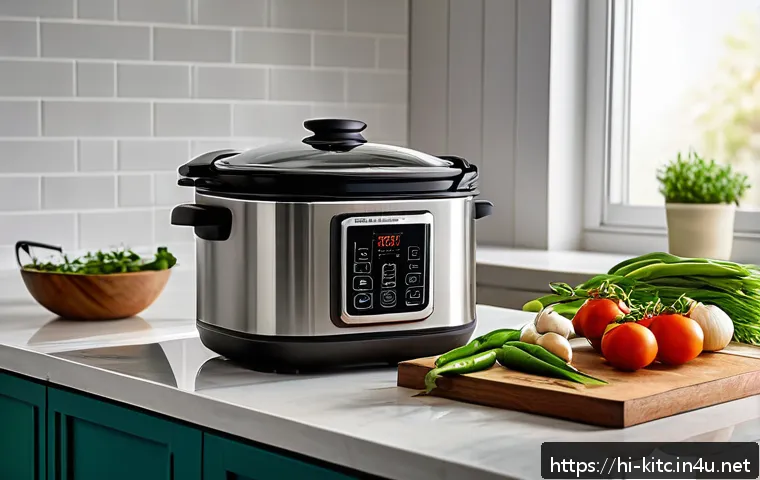 스마트 요리 도구의 최신 트렌드 - A modern Indian kitchen setting featuring a sleek multi-cooker on the countertop, surrounded by fres...
